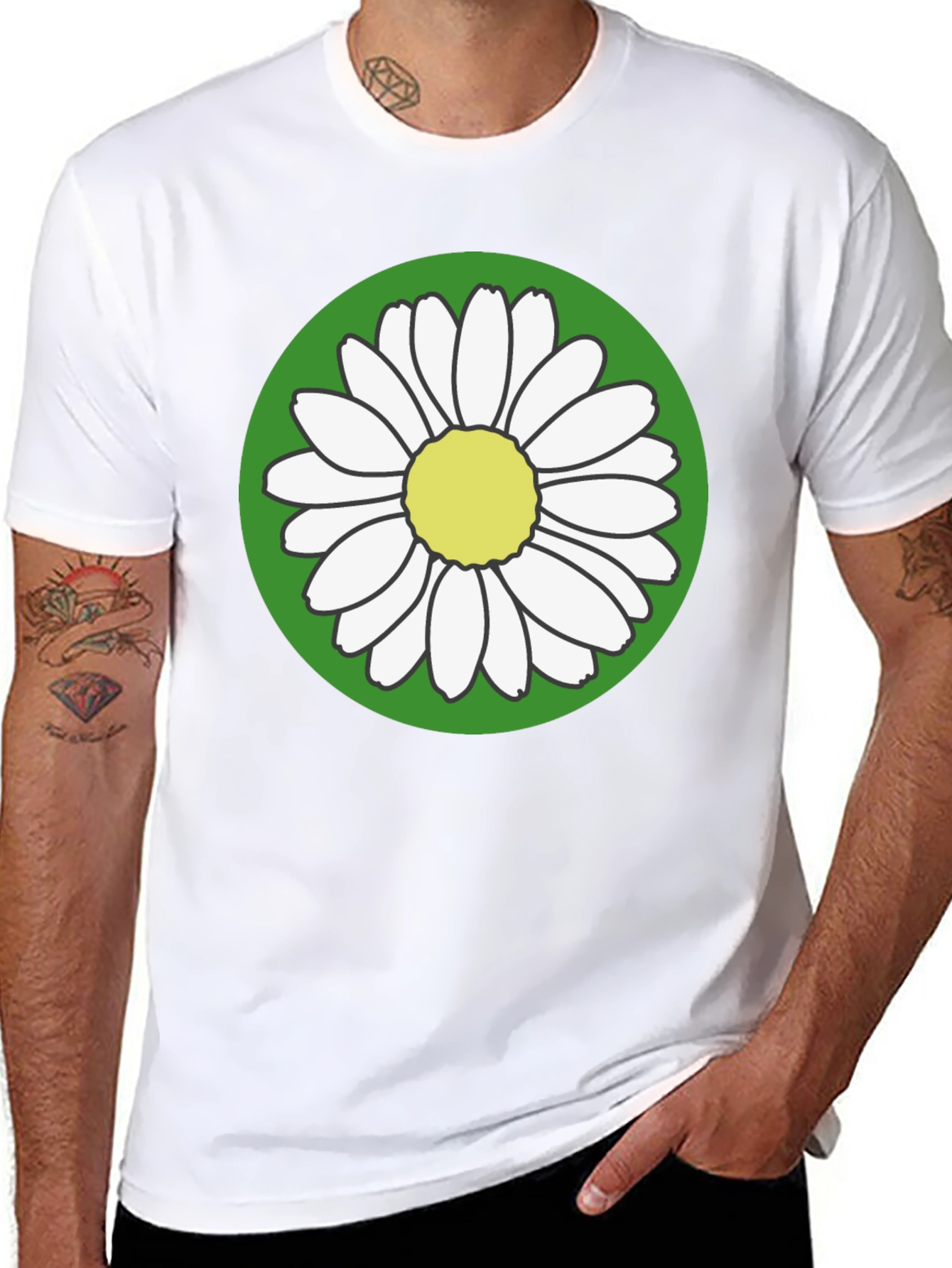 Daisy Flower Graphic Tee - Round Green Design