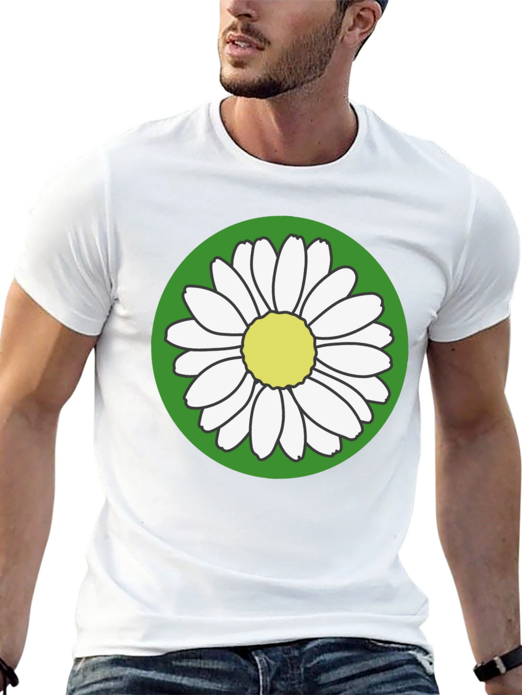 Daisy Flower Graphic Tee - Round Green Design