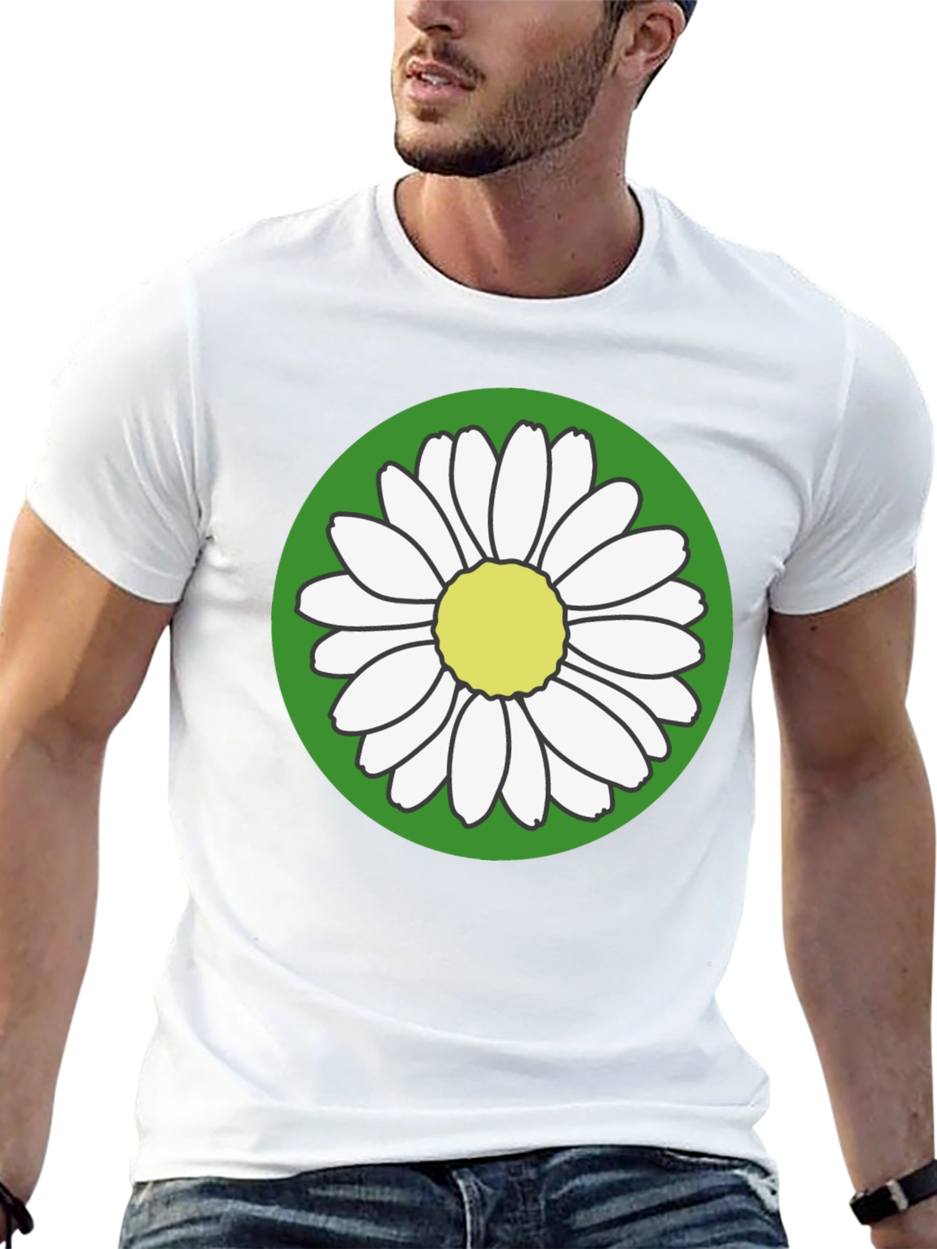 Daisy Flower Graphic Tee - Round Green Design