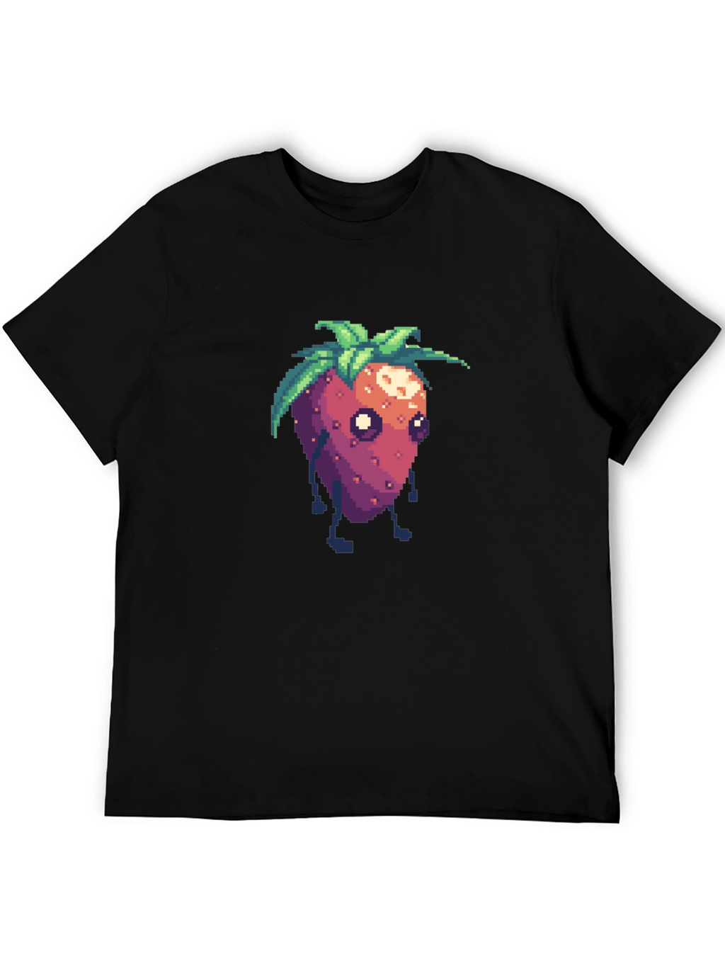 Pixel Strawberry Character Black T-Shirt