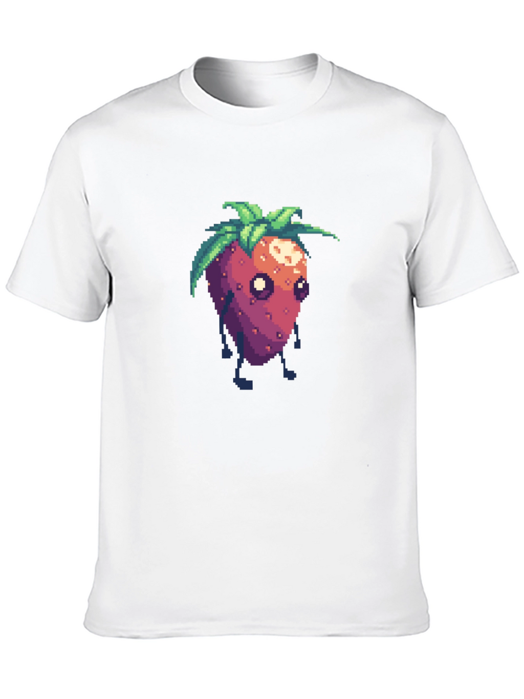Pixel Strawberry Character Black T-Shirt