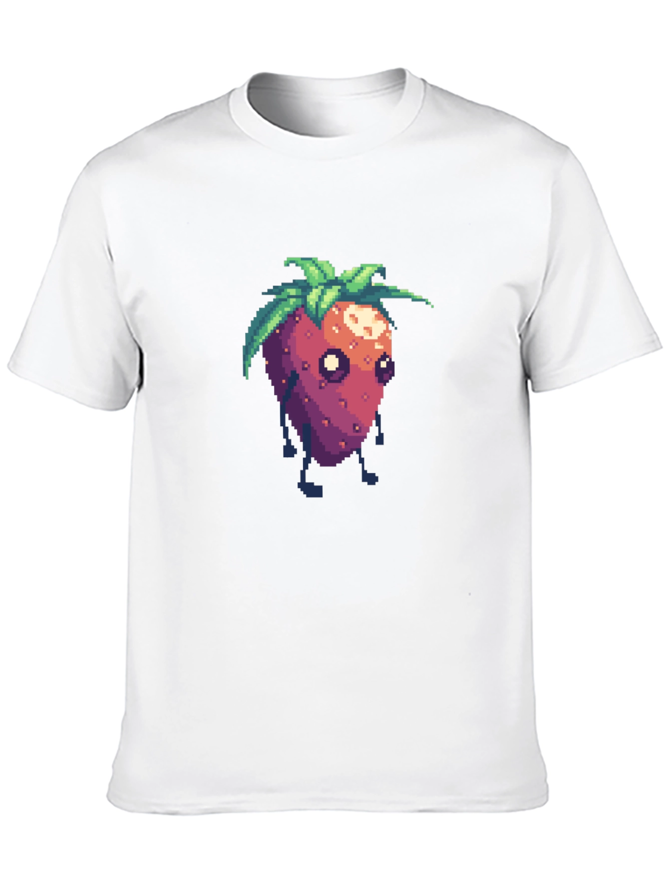Pixel Strawberry Character Black T-Shirt