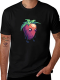 Pixel Strawberry Character Black T-Shirt