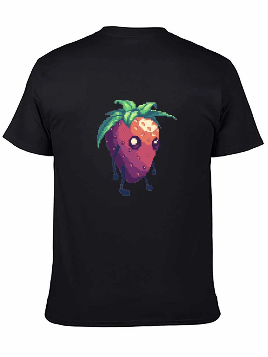 Pixel Strawberry Character Black T-Shirt