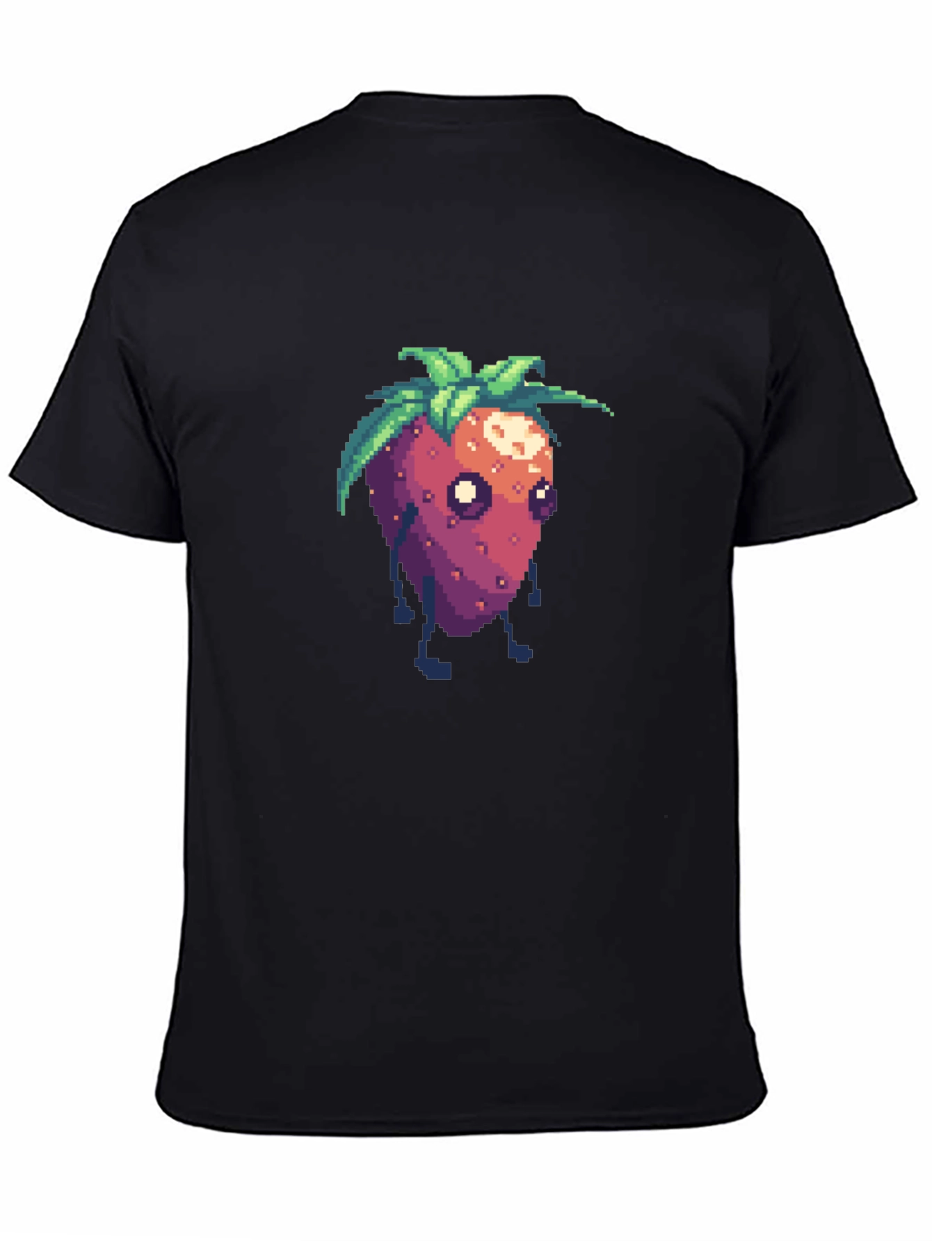 Pixel Strawberry Character Black T-Shirt
