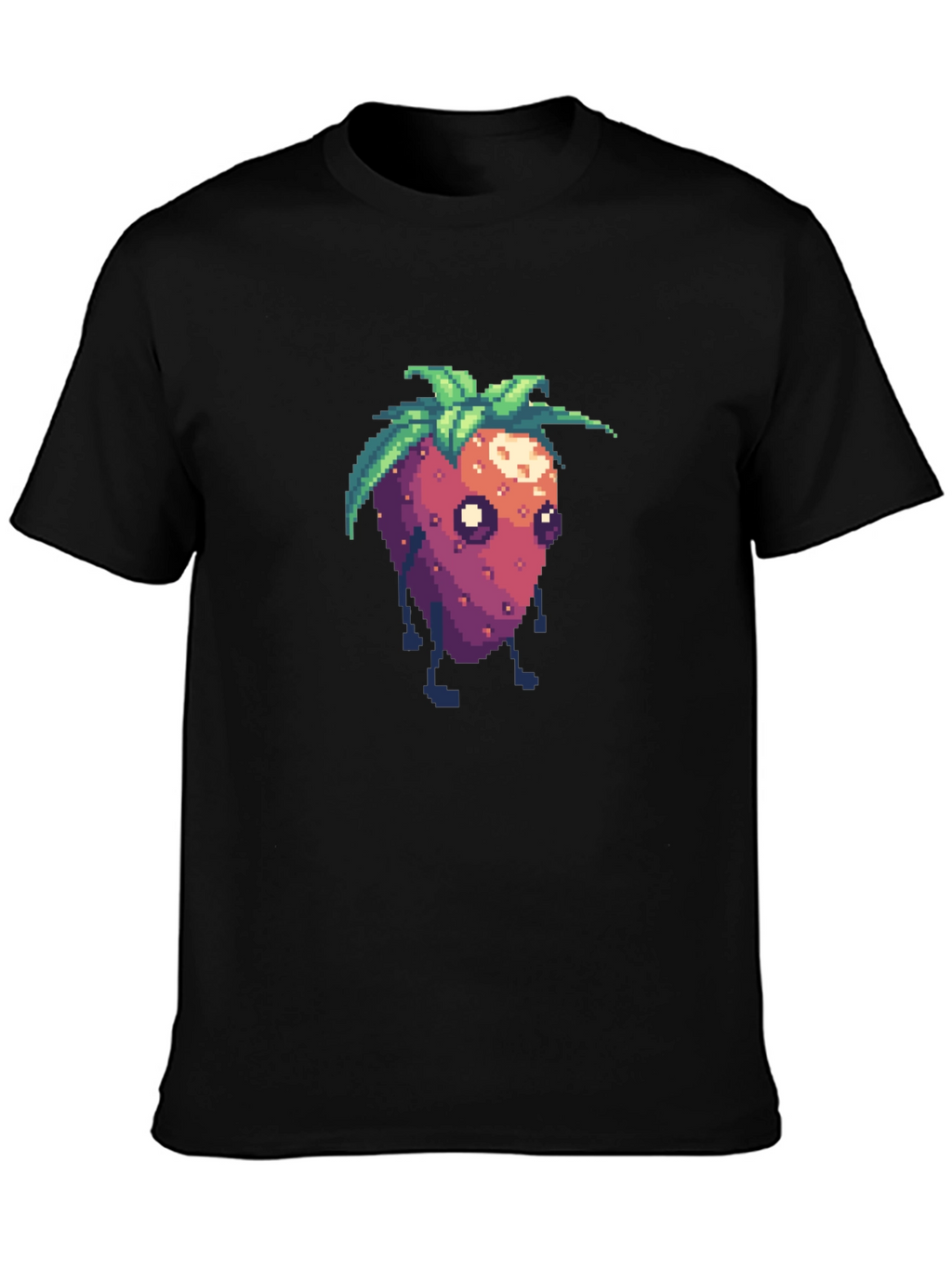 Pixel Strawberry Character Black T-Shirt