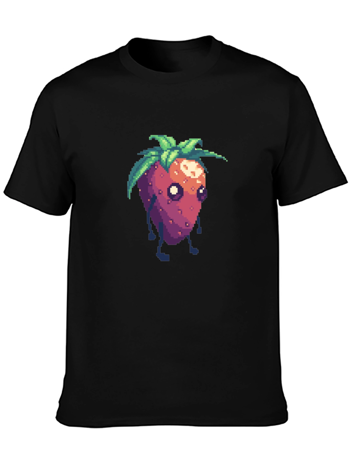 Pixel Strawberry Character Black T-Shirt