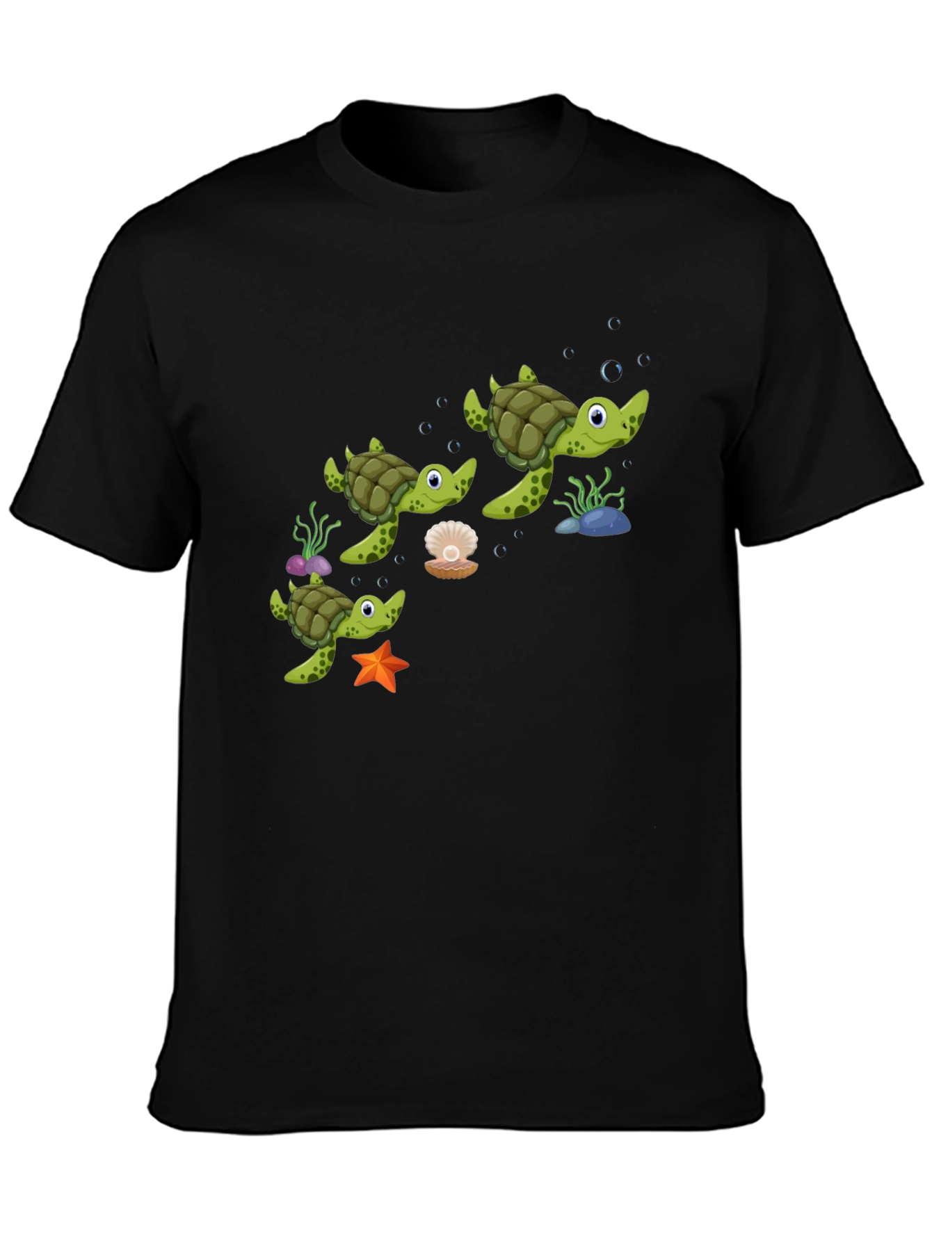 Turtle Family Black Graphic Tee
