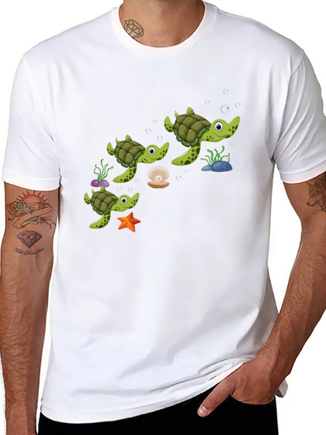 Turtle Family Black Graphic Tee