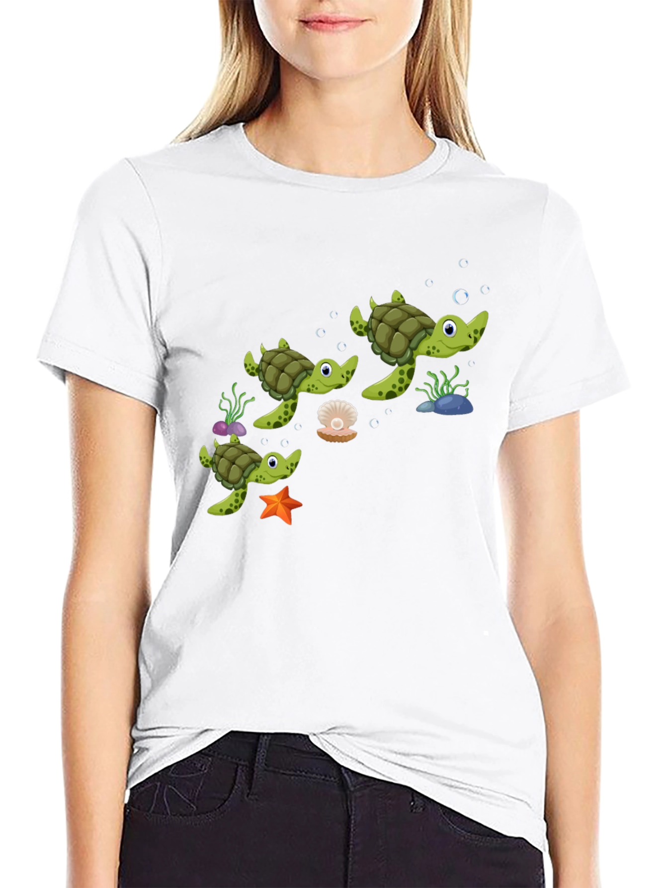 Turtle Family Black Graphic Tee