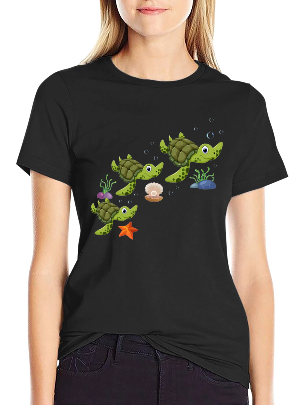 Turtle Family Black Graphic Tee