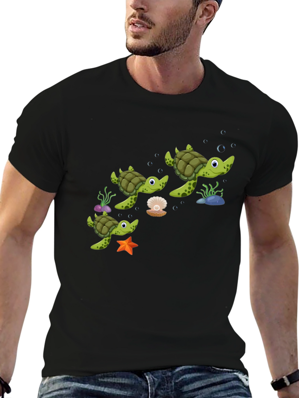 Turtle Family Black Graphic Tee