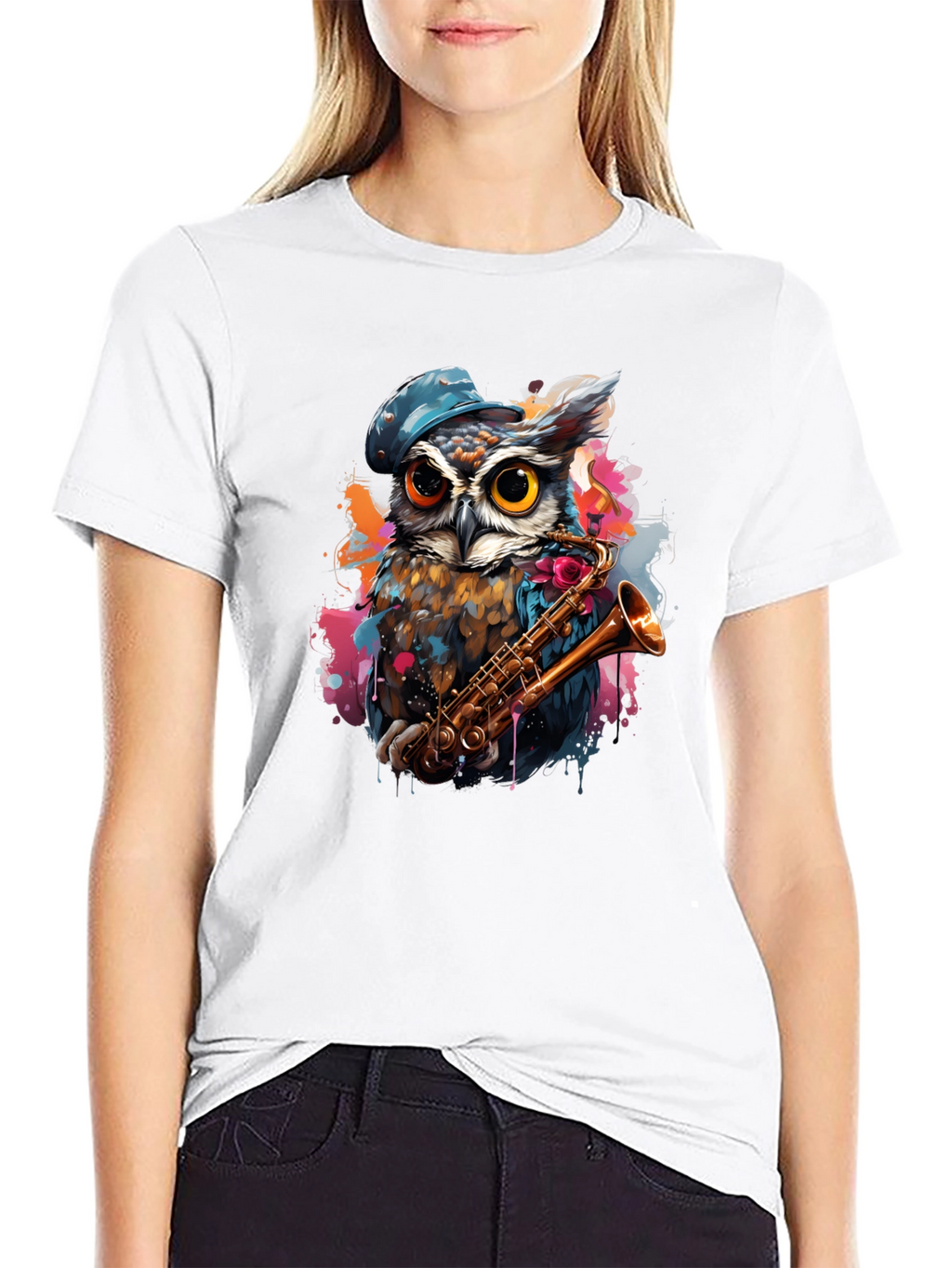 Owl Saxophone Player Graphic Tee