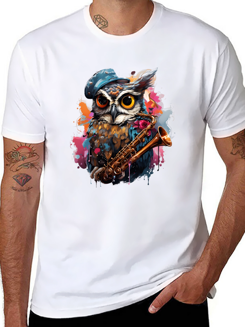 Owl Saxophone Player Graphic Tee