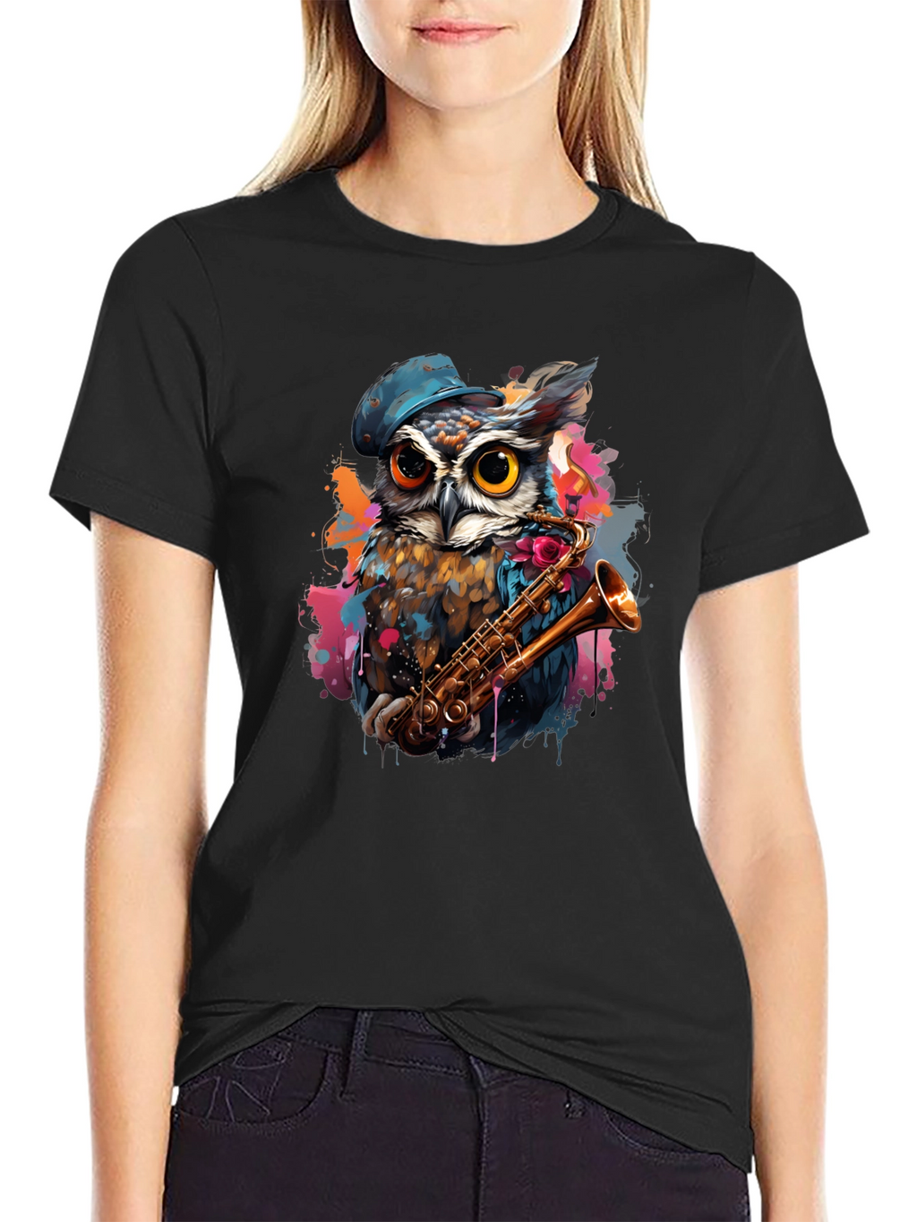 Owl Saxophone Player Graphic Tee