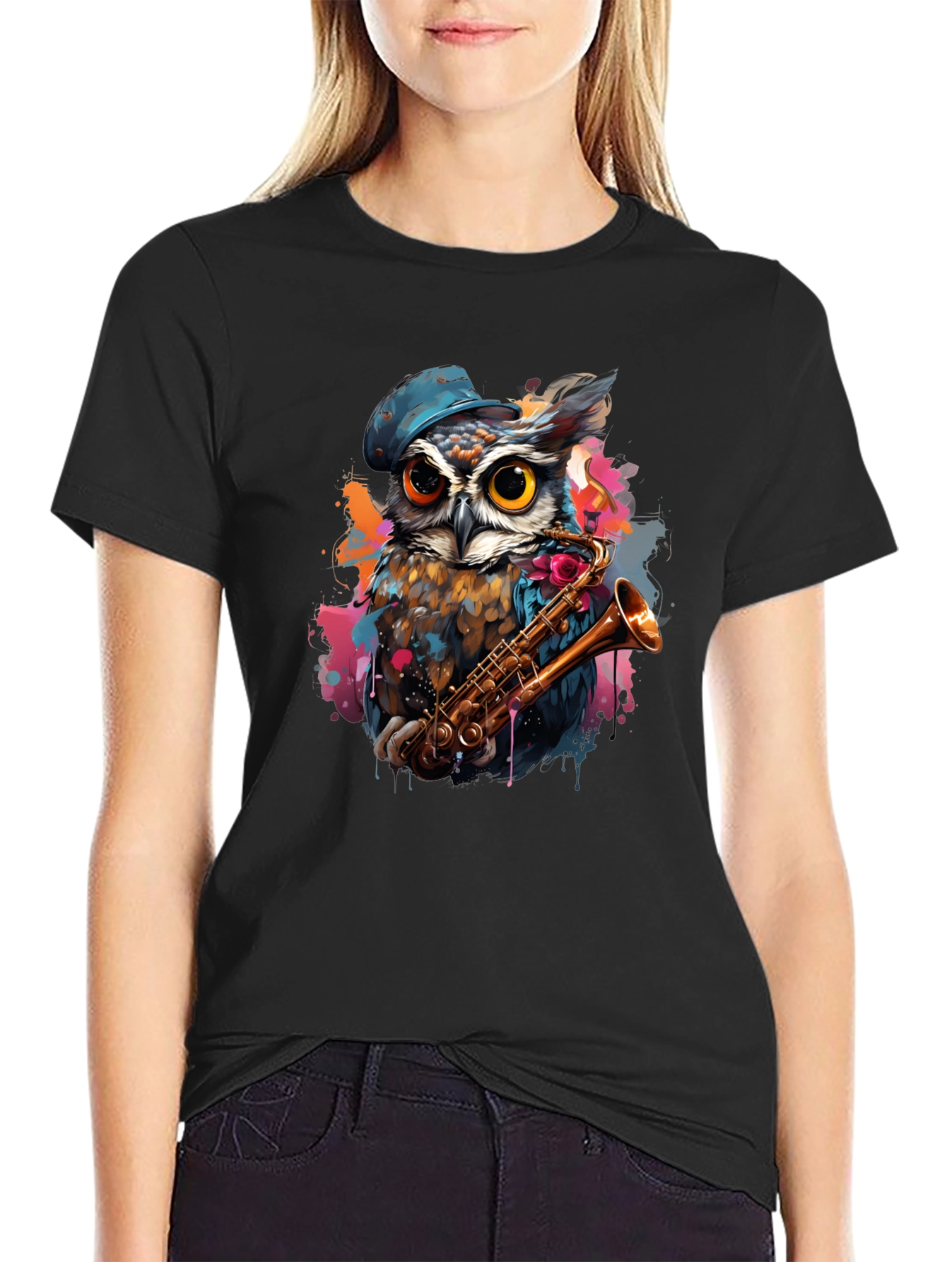 Owl Saxophone Player Graphic Tee