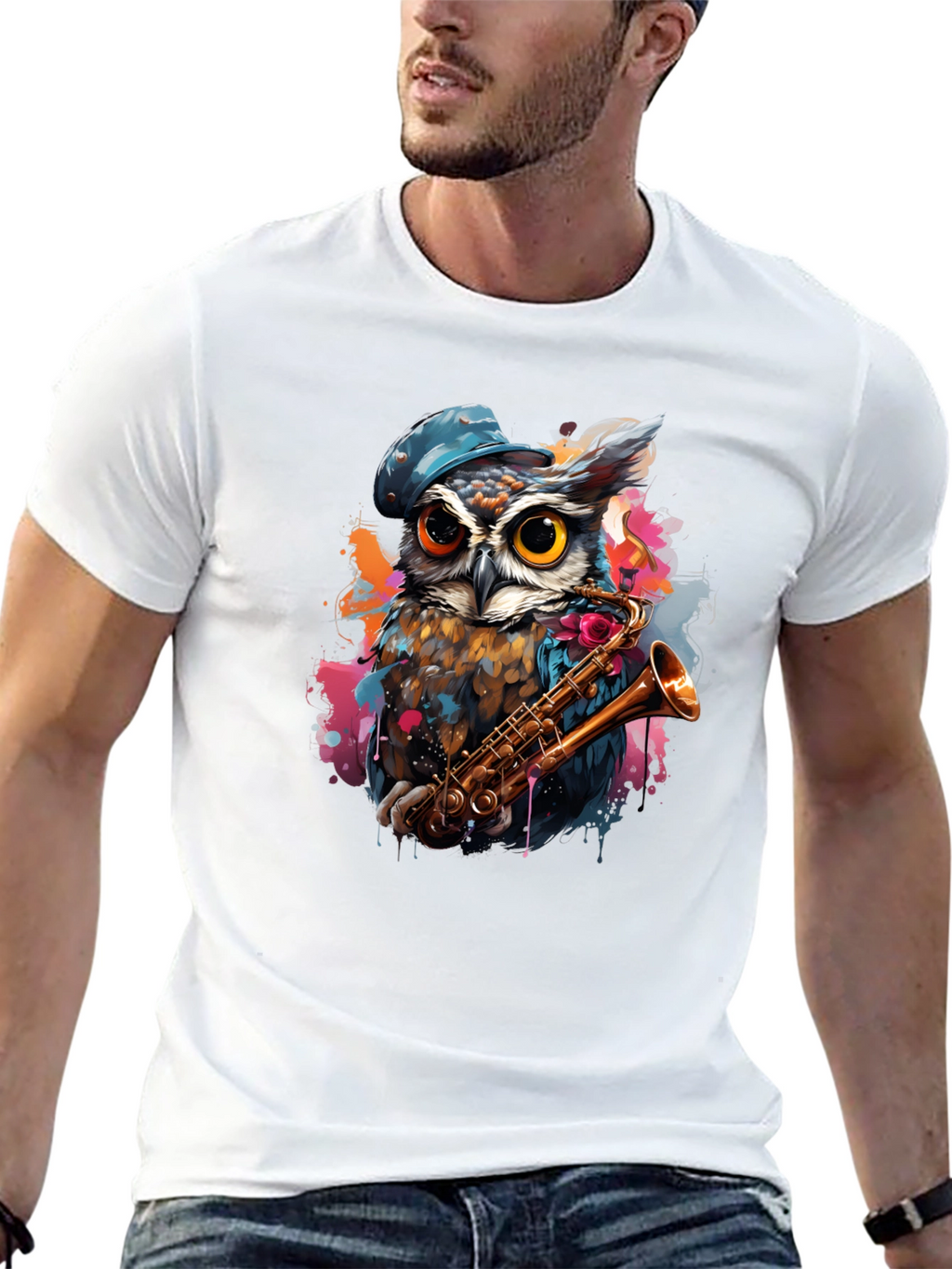 Owl Saxophone Player Graphic Tee
