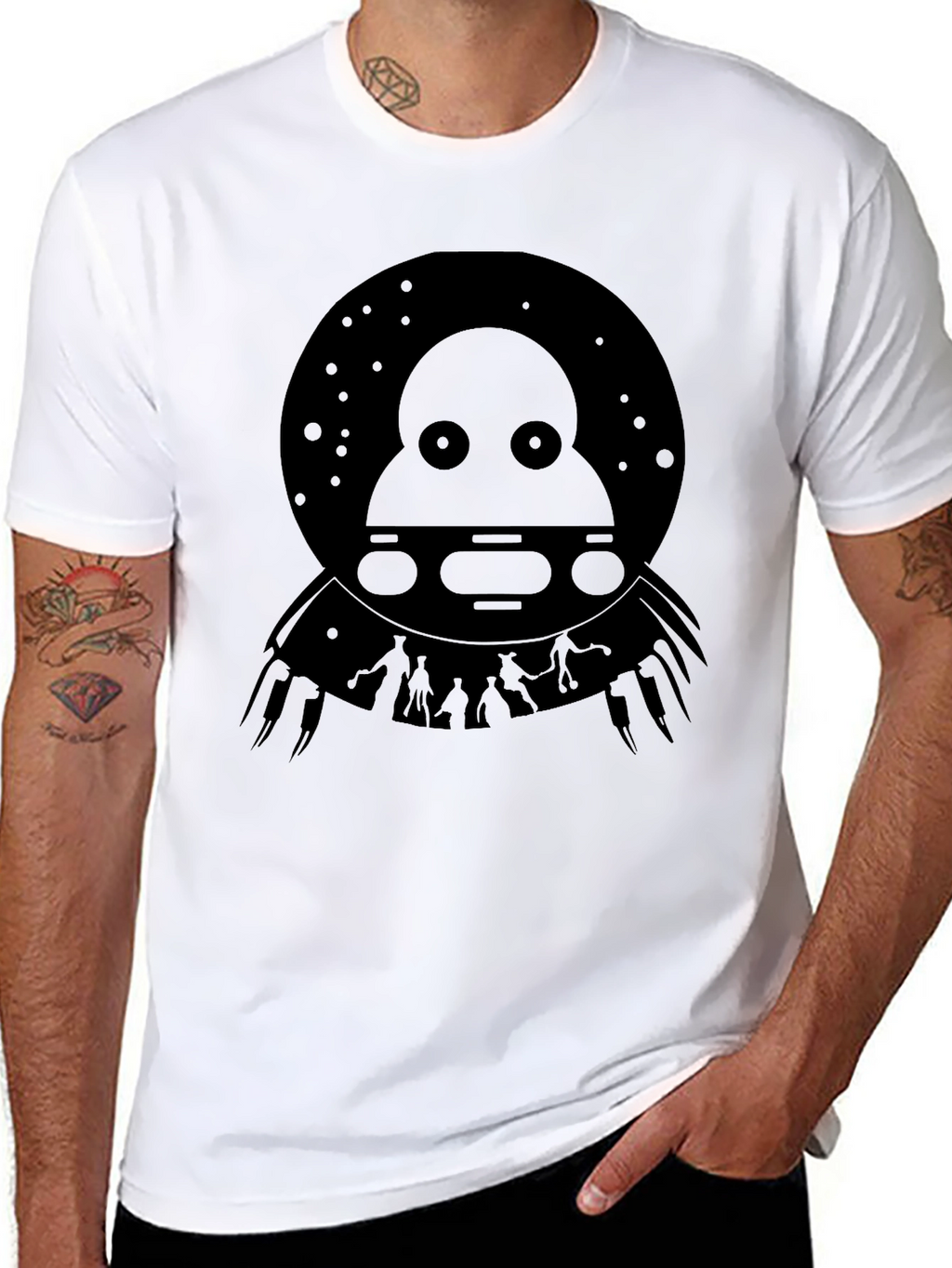 UFO Abduction Graphic Tee - Black Cotton T-Shirt