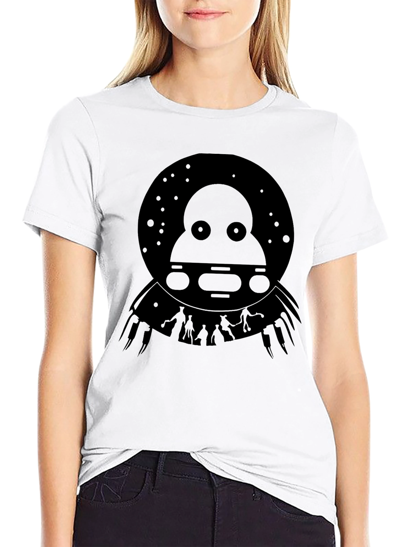 UFO Abduction Graphic Tee - Black Cotton T-Shirt