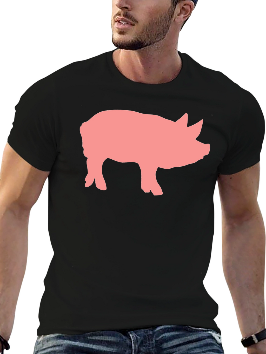Pig Graphic Print Black Crew Neck T-Shirt