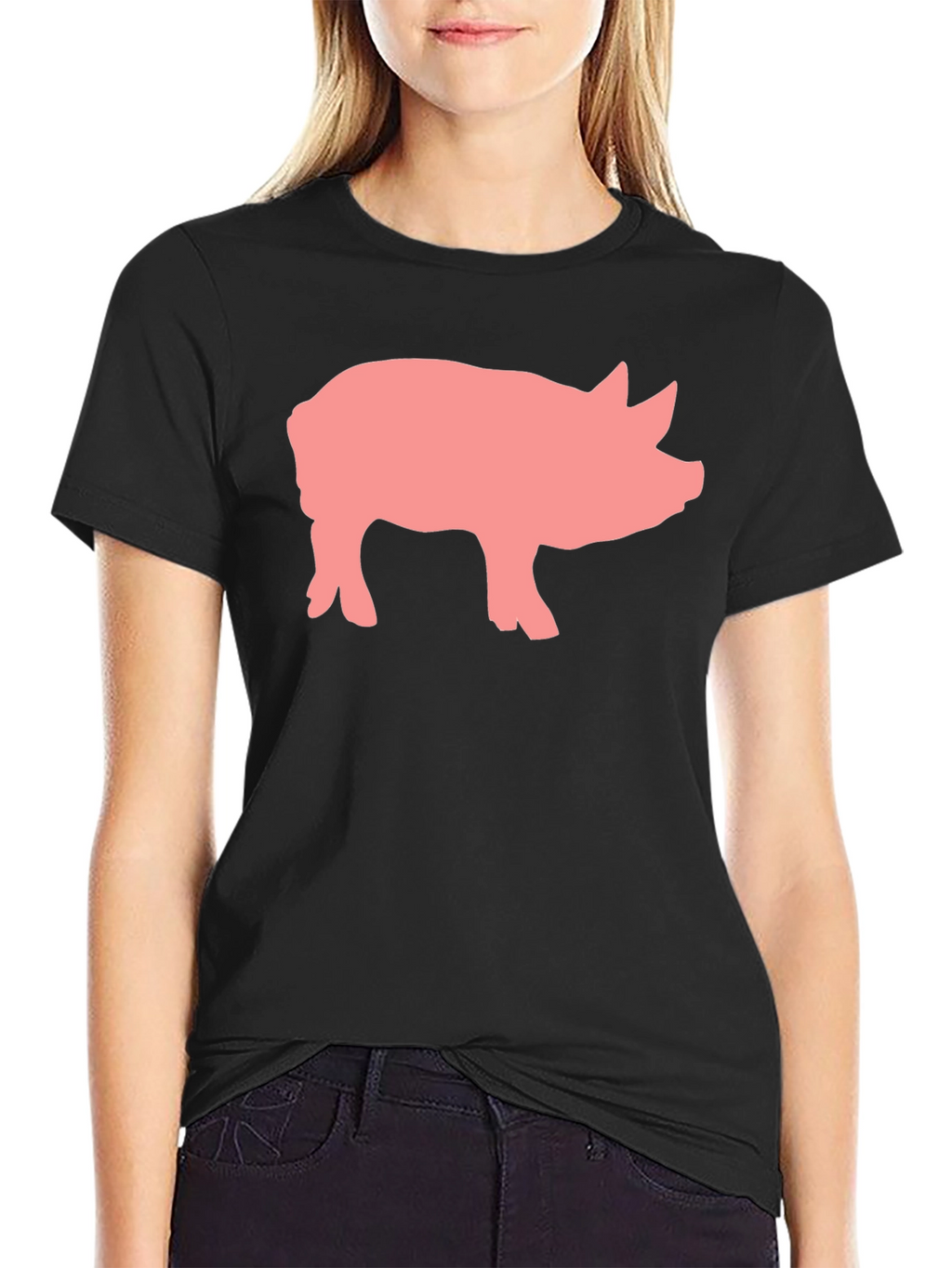 Pig Graphic Print Black Crew Neck T-Shirt