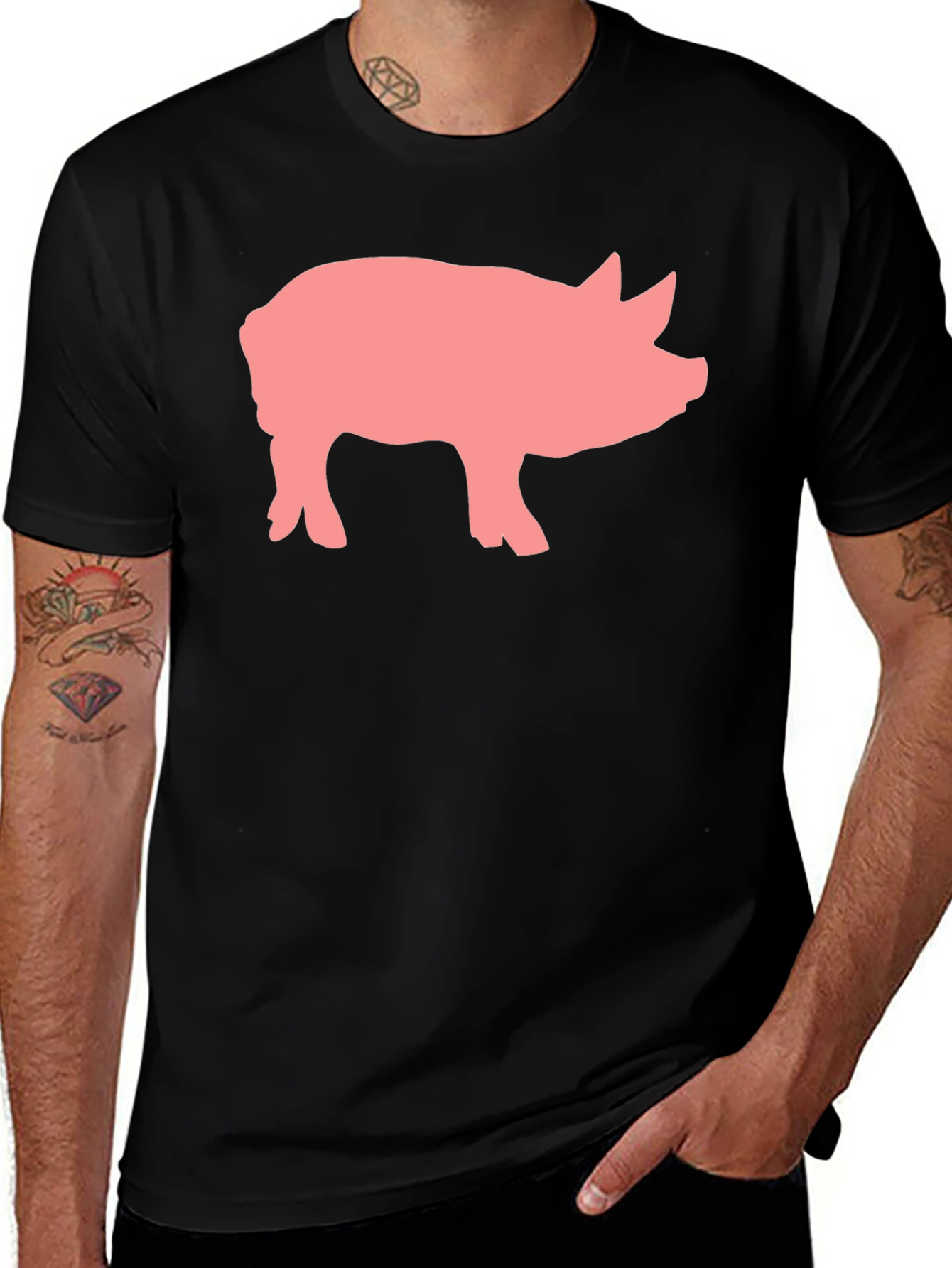 Pig Graphic Print Black Crew Neck T-Shirt