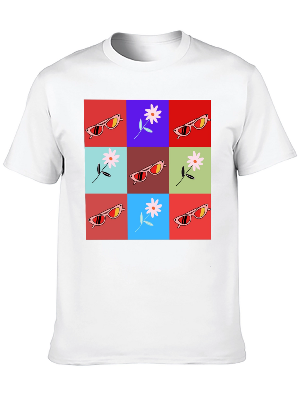 Retro Flower & Sunglasses Graphic T-Shirt - Black