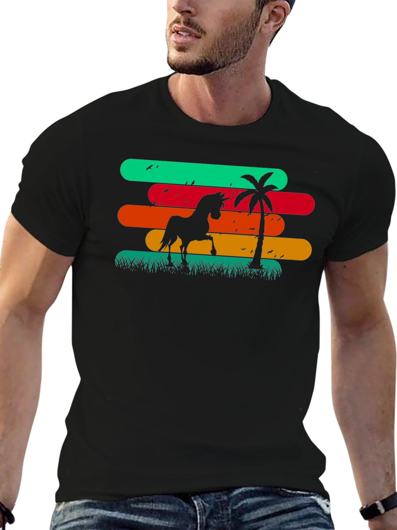 Retro Horse & Palm Tree Graphic T-Shirt