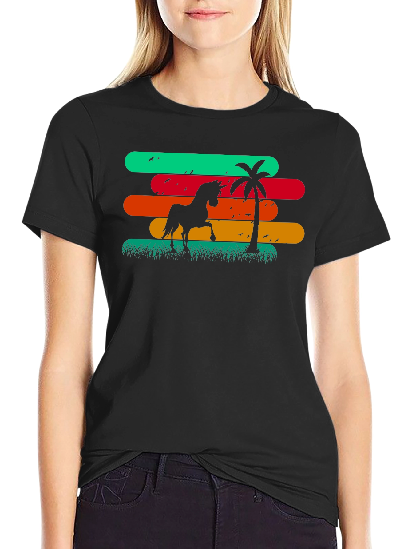 Retro Horse & Palm Tree Graphic T-Shirt