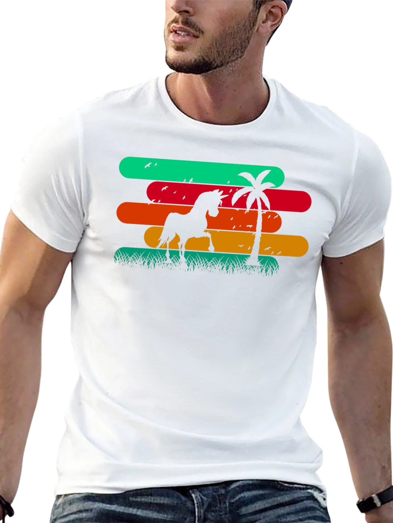 Retro Horse & Palm Tree Graphic T-Shirt
