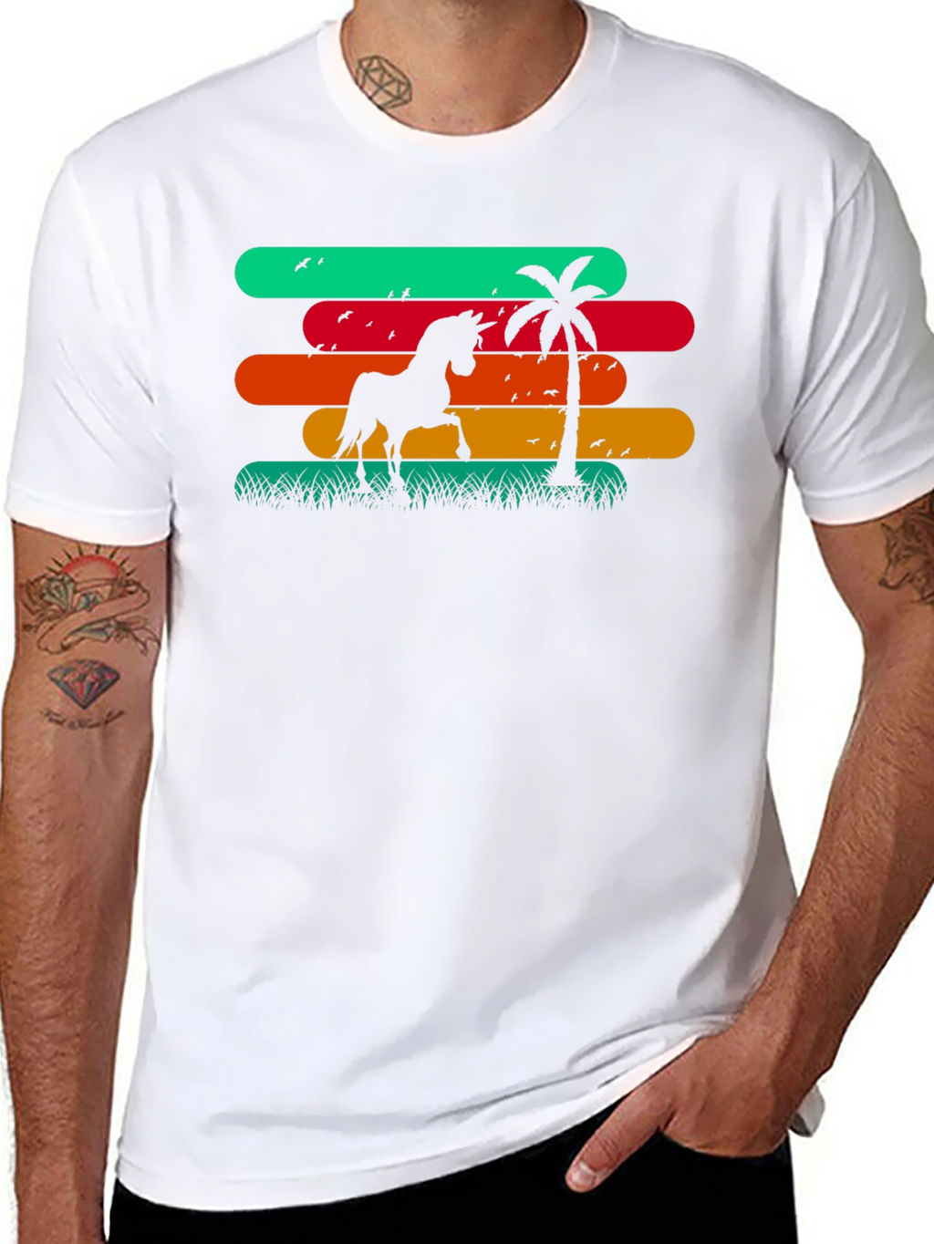 Retro Horse & Palm Tree Graphic T-Shirt