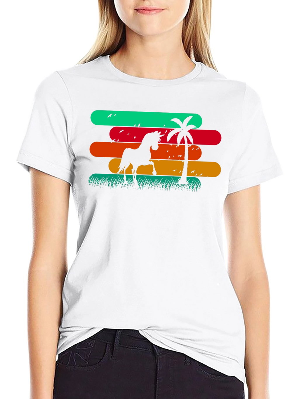 Retro Horse & Palm Tree Graphic T-Shirt
