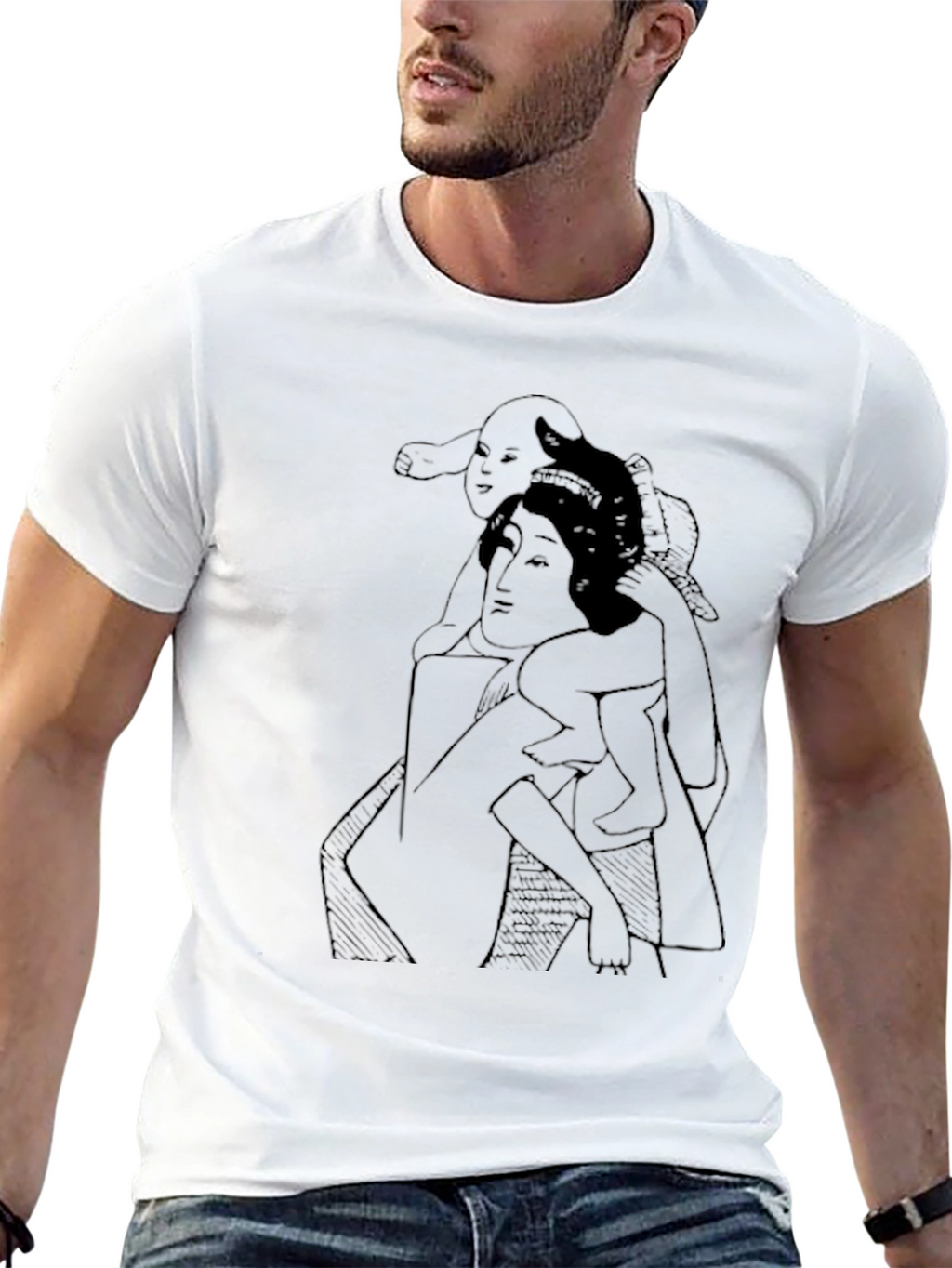 Artistic Mother & Child Graphic T-Shirt