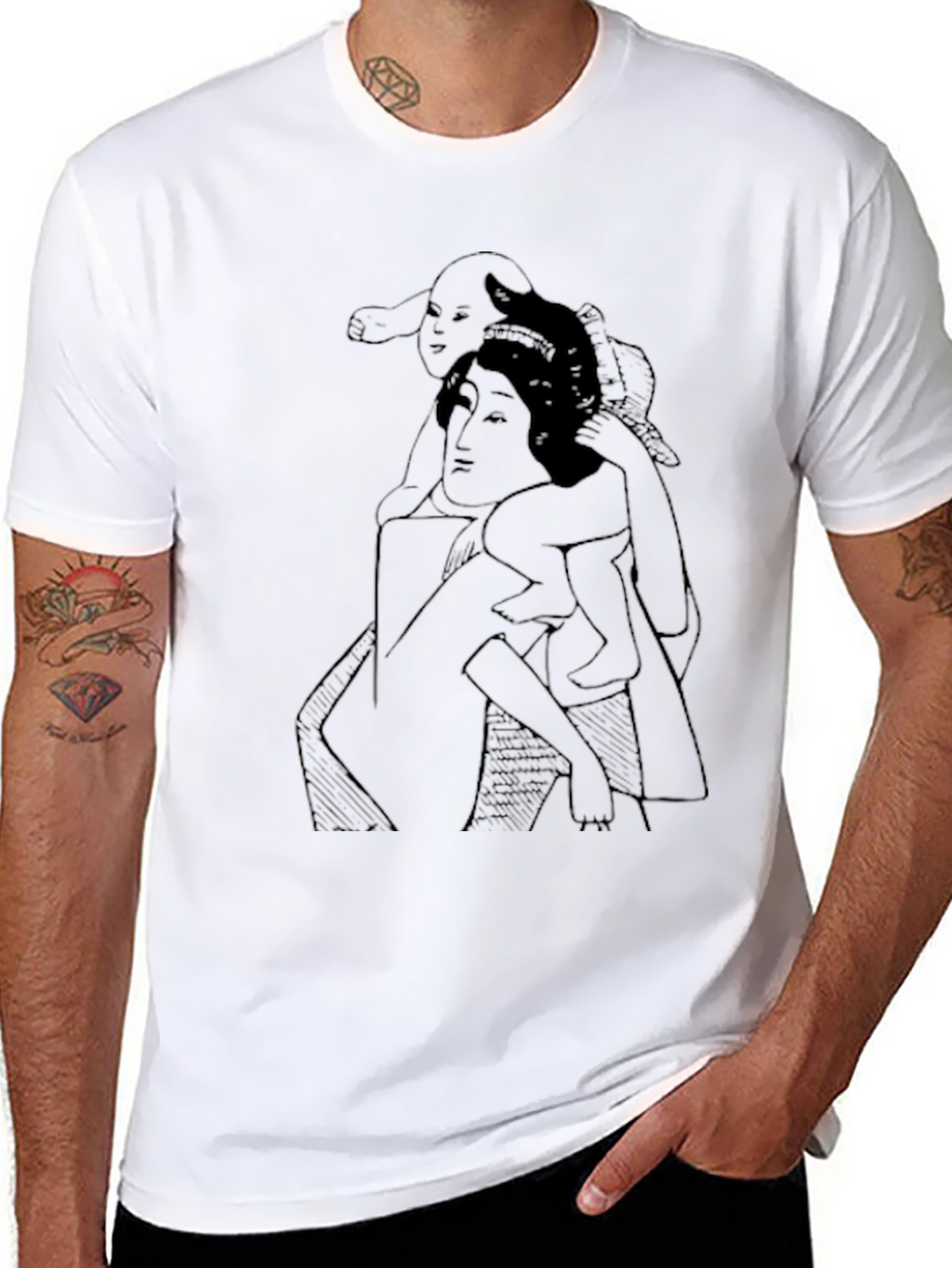 Artistic Mother & Child Graphic T-Shirt