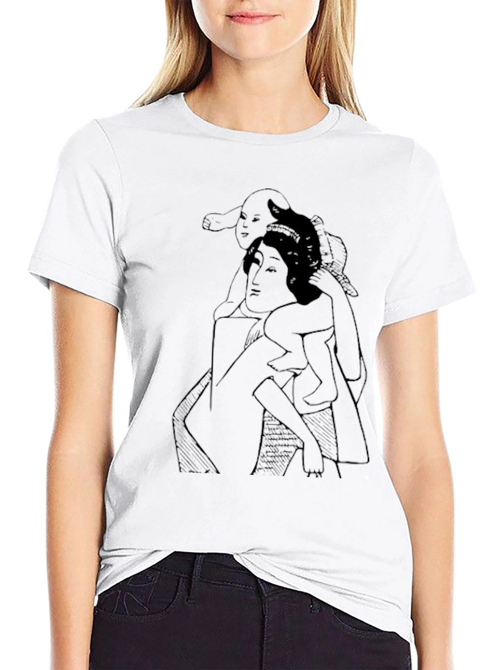 Artistic Mother & Child Graphic T-Shirt