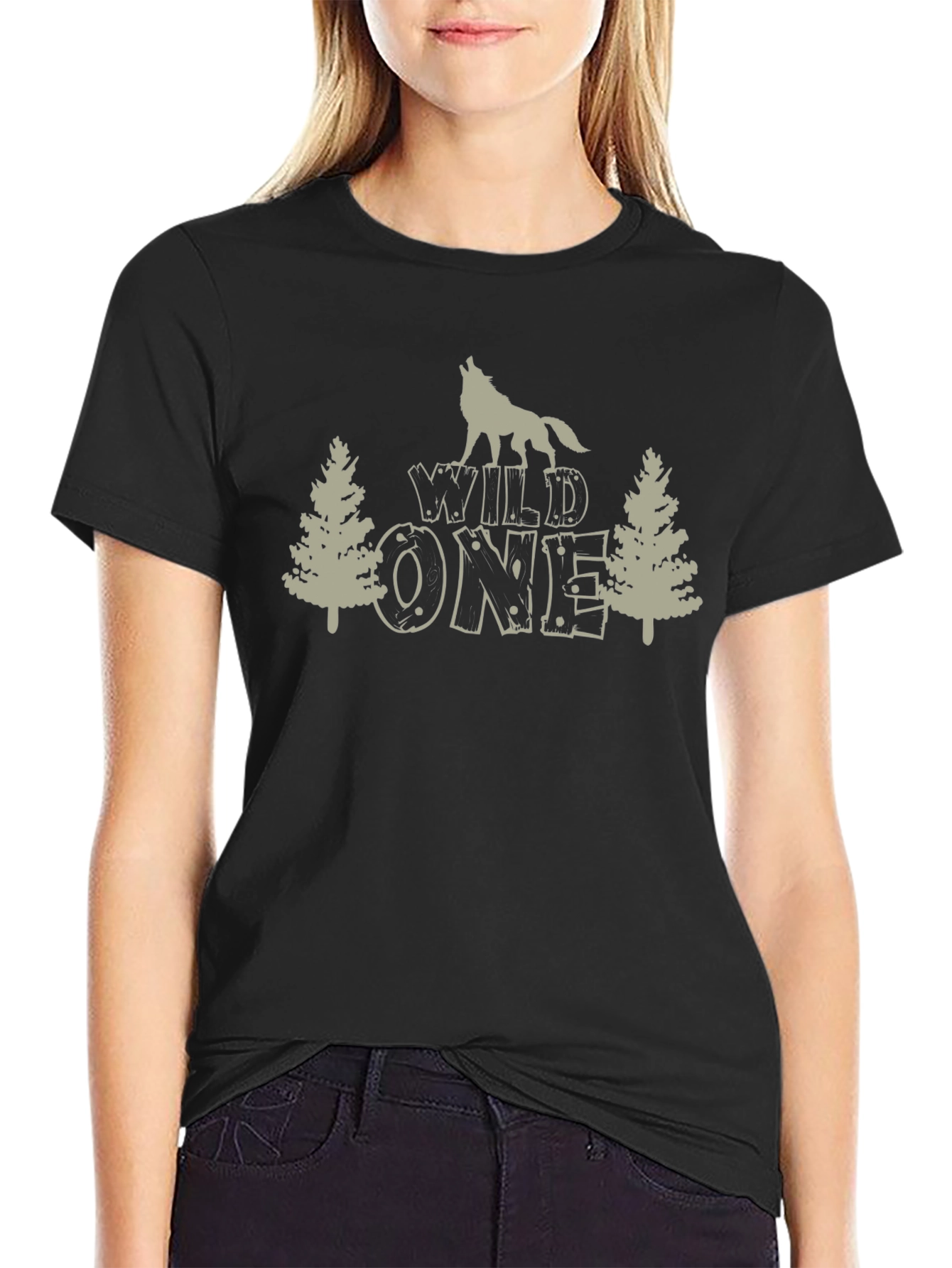 Wild One Wolf Graphic Tee - Black Cotton T-Shirt