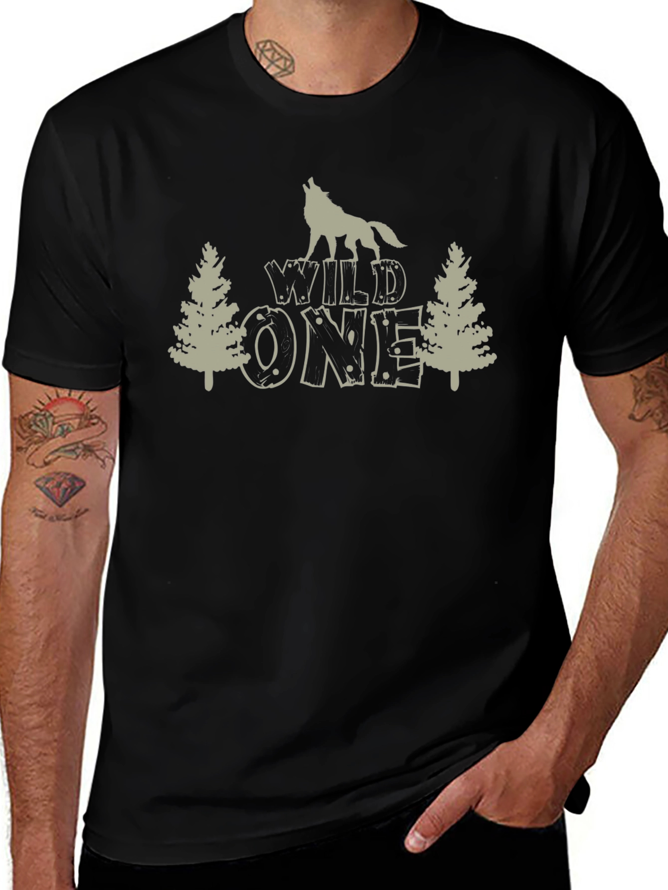 Wild One Wolf Graphic Tee - Black Cotton T-Shirt