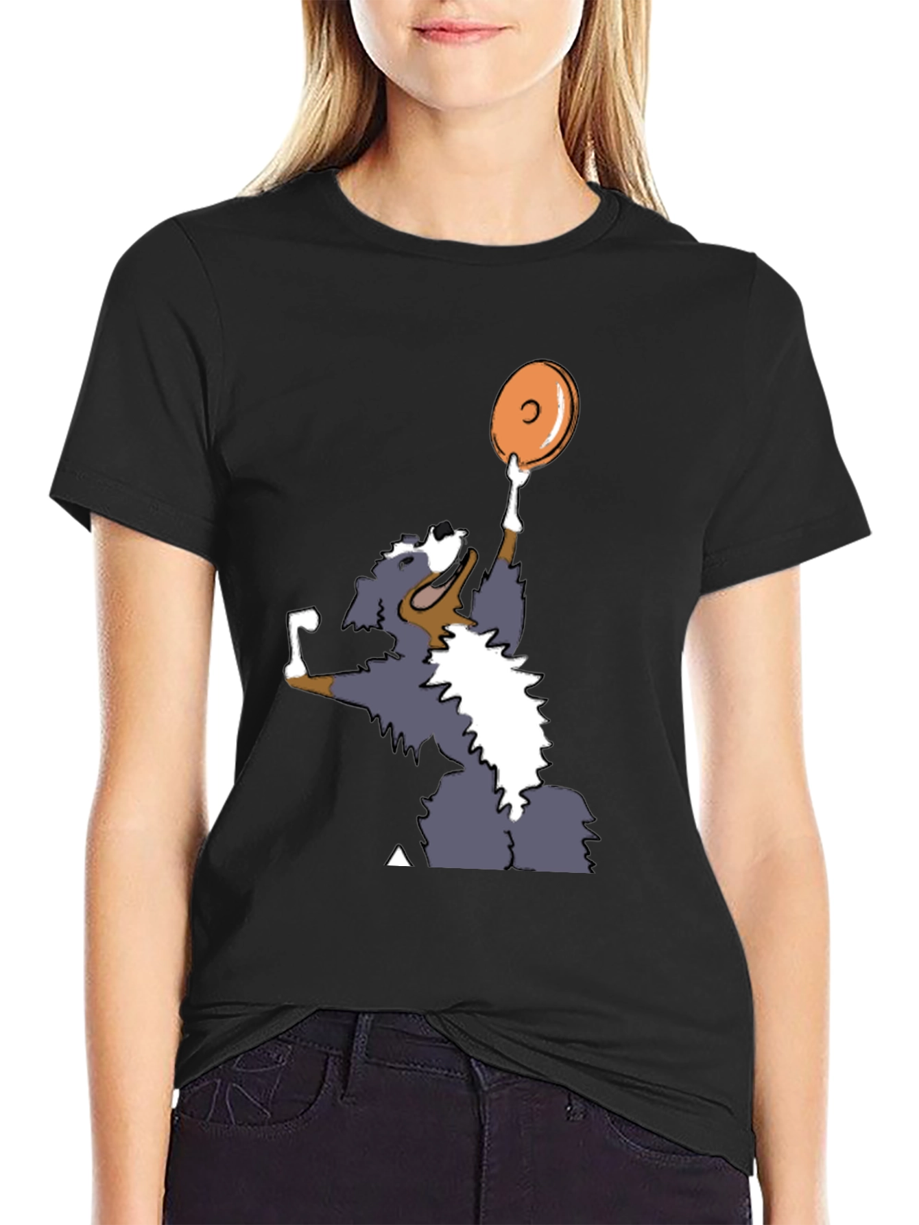 Dog Catching Disc Graphic Tee - Casual Style