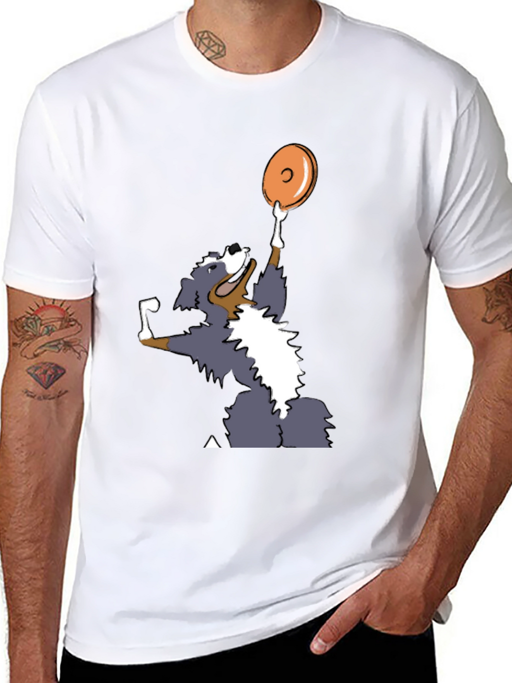 Dog Catching Disc Graphic Tee - Casual Style