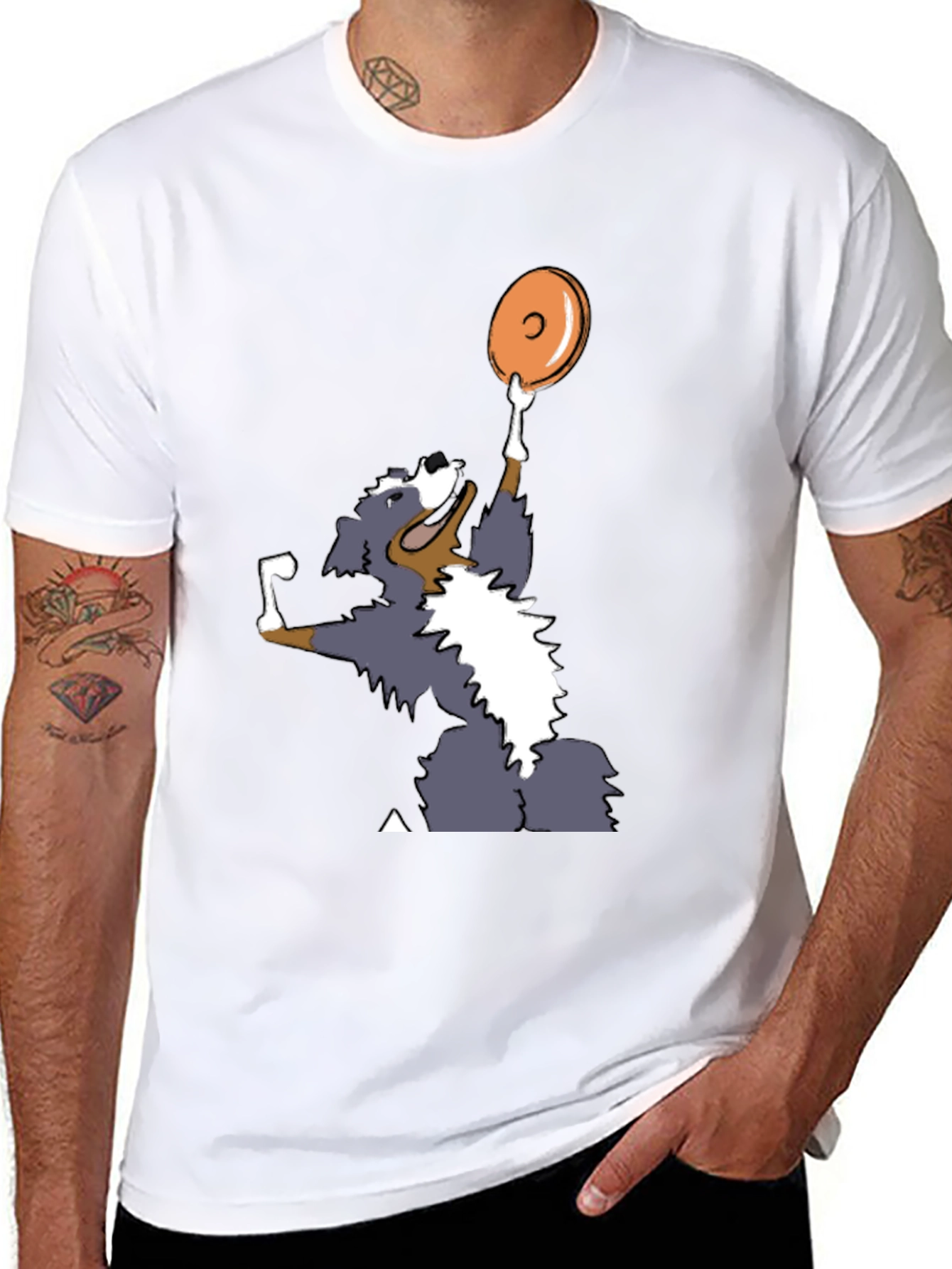 Dog Catching Disc Graphic Tee - Casual Style