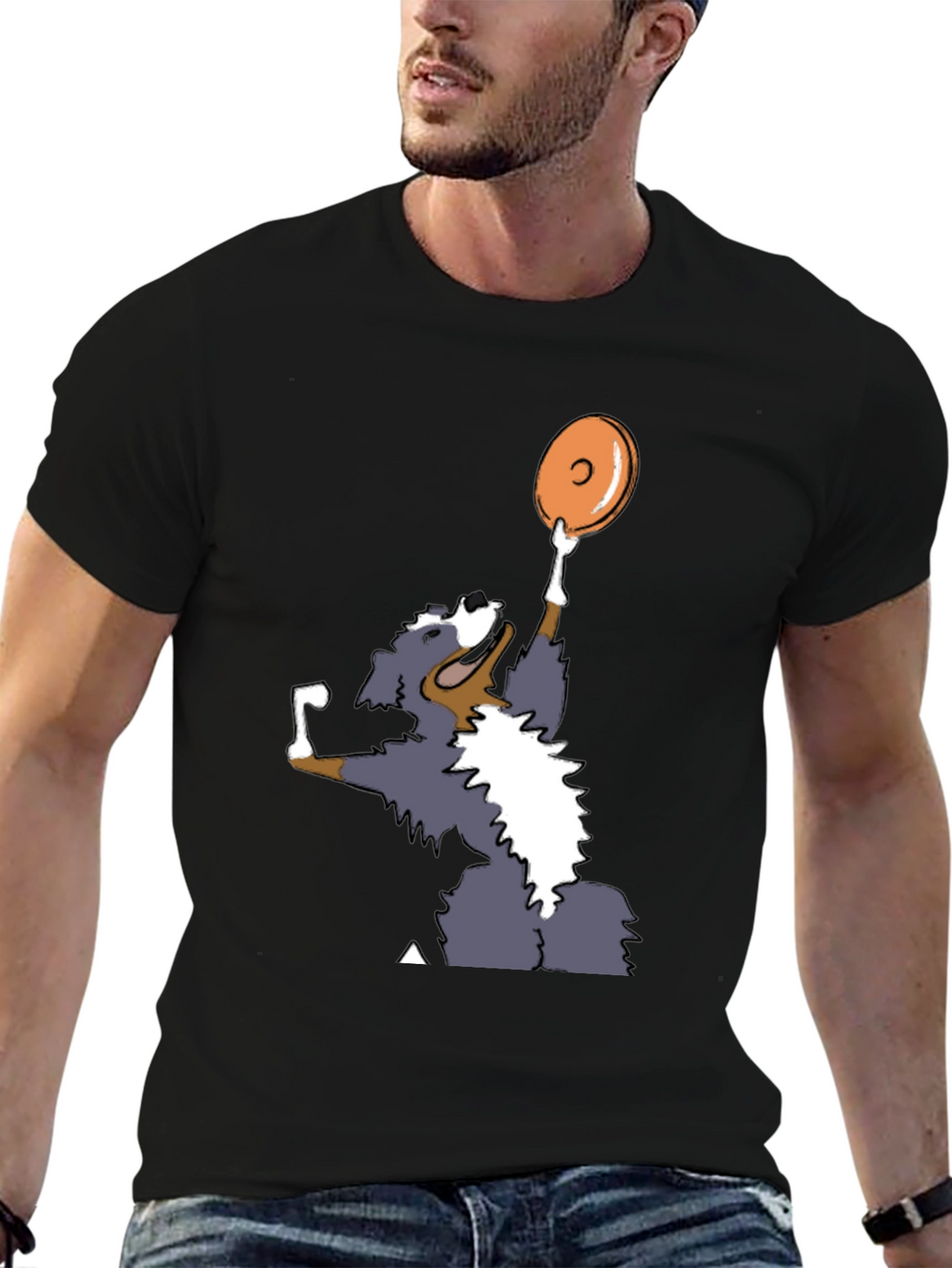 Dog Catching Disc Graphic Tee - Casual Style