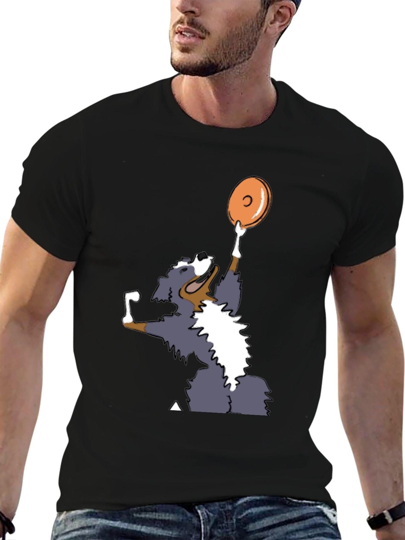 Dog Catching Disc Graphic Tee - Casual Style