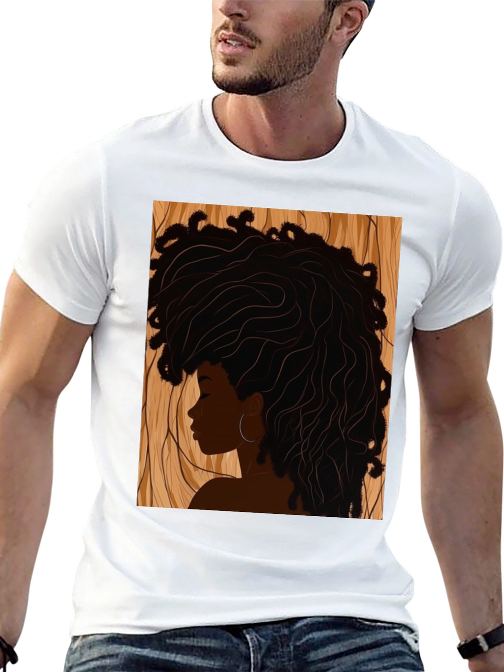 Afro Woman Graphic Print Black T-Shirt