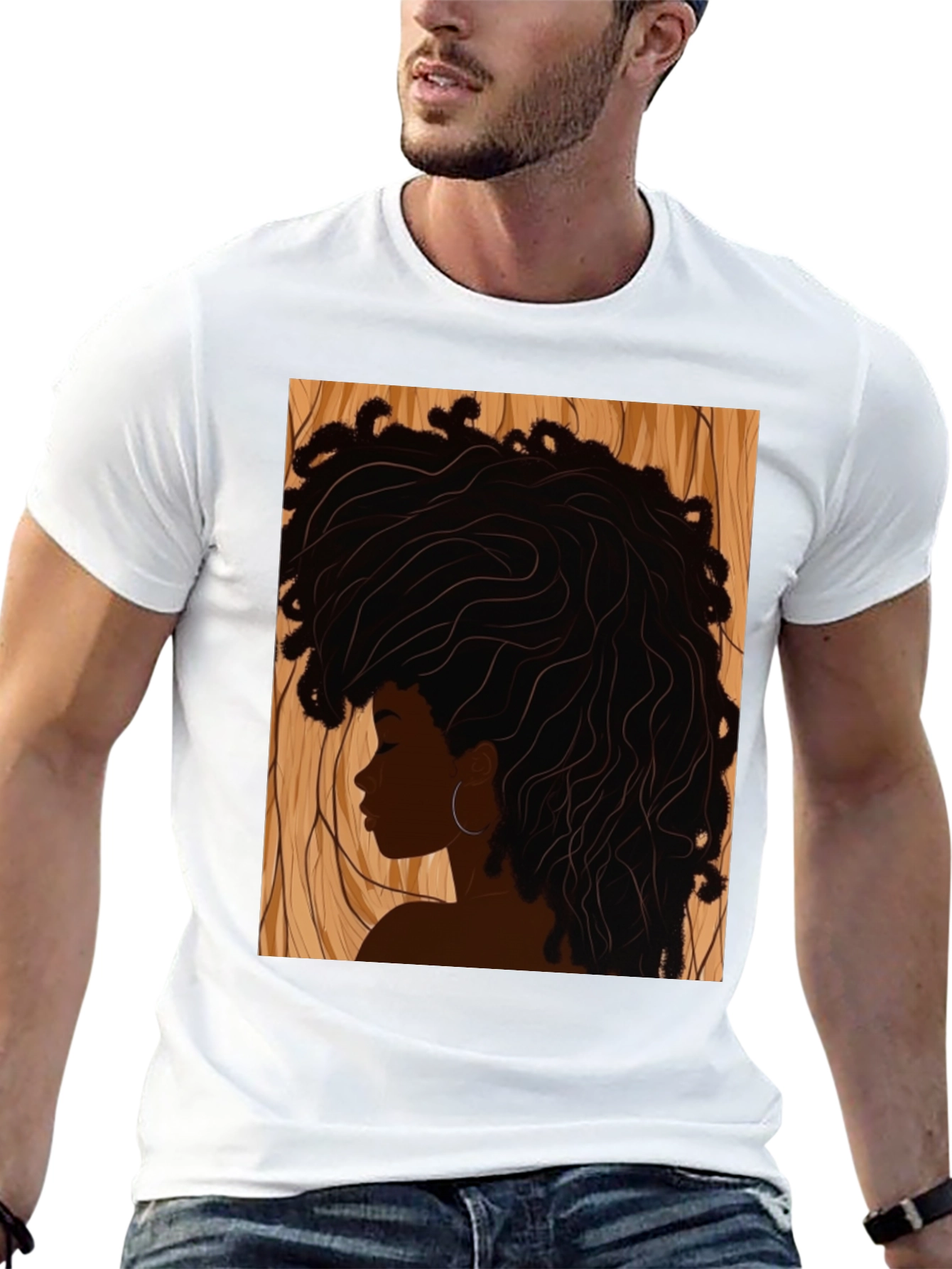 Afro Woman Graphic Print Black T-Shirt