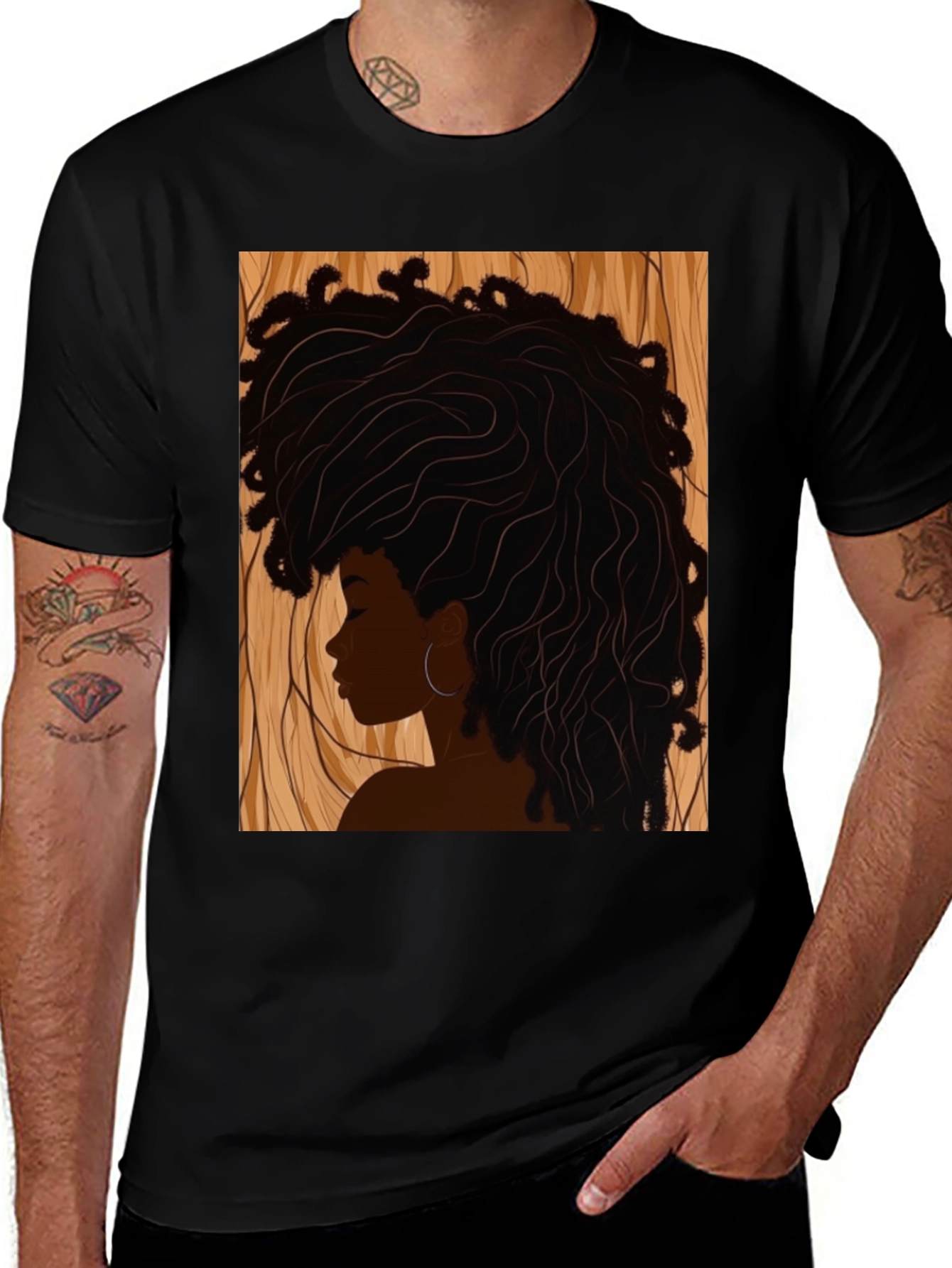 Afro Woman Graphic Print Black T-Shirt