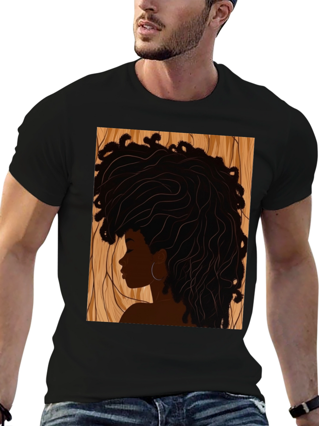Afro Woman Graphic Print Black T-Shirt