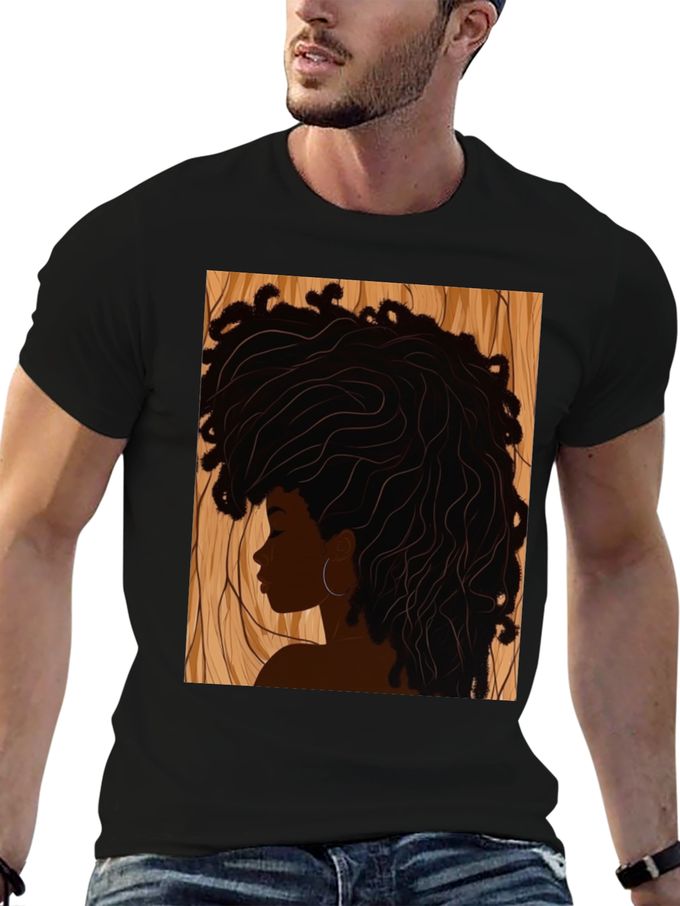 Afro Woman Graphic Print Black T-Shirt