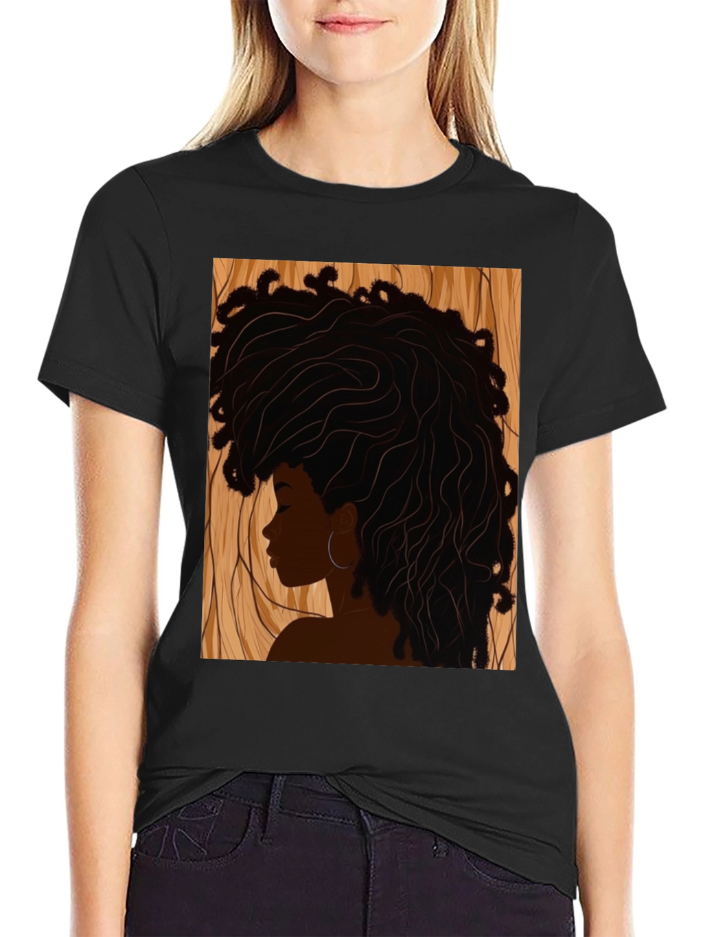 Afro Woman Graphic Print Black T-Shirt