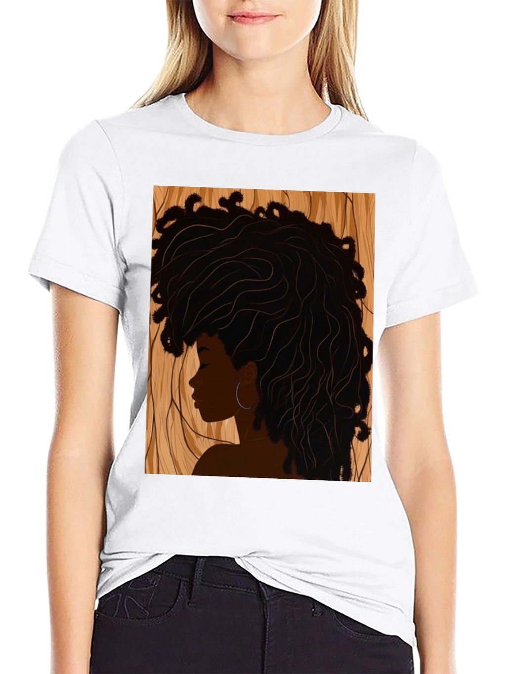 Afro Woman Graphic Print Black T-Shirt