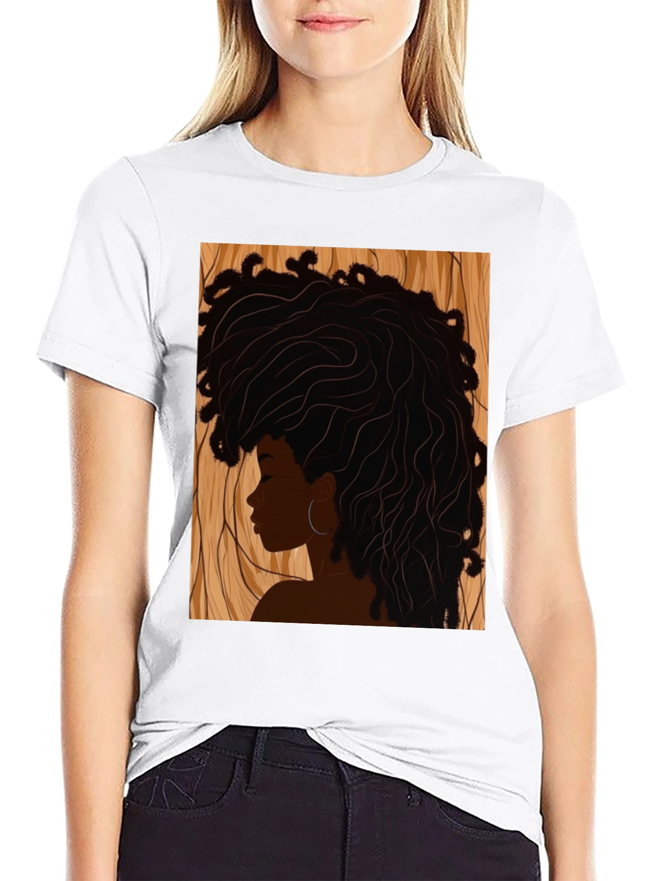 Afro Woman Graphic Print Black T-Shirt